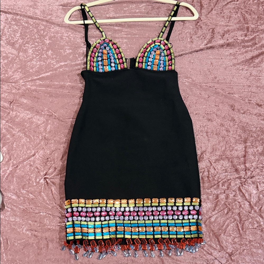 Colorful Beaded Black Dress